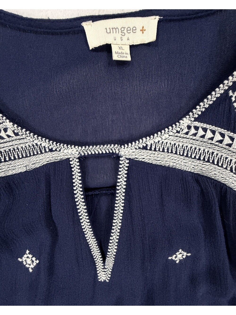 Umgee XL Navy Blue Embroidered Boho Tunic Bell Sleeve Peasant Blouse Cotton - Picture 6 of 12